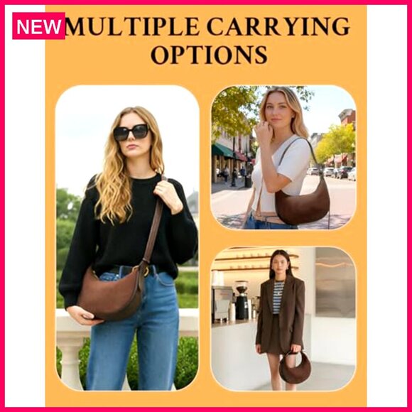 Vintage Suede Hobo Crossbody Bag Adjustable Strap Roomy Capacity 11.2" - Picture 4 of 8